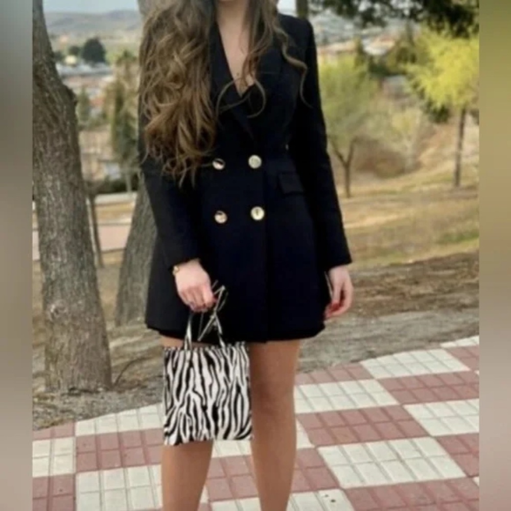 NWT Zara Balmain Style Black Double Breasted Mini Dress Blazer